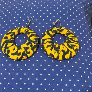 Gold and navy Patterned Hoop Earrings